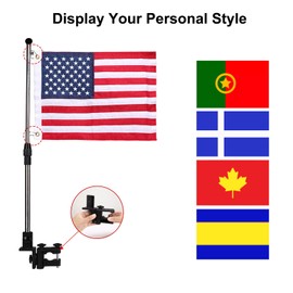 MEGREZ American Flag Pole Kit, 360° Adjustable Pontoon Boat Flag Mount, 30in US Flag Holder for Boats, Buggy, and Golf Cart