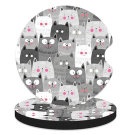 FJyuanqi Car Coasters for Cup Holders, 2 Pack Non-Slip Universal Rubber Cup Coasters - Cute Grey Cat