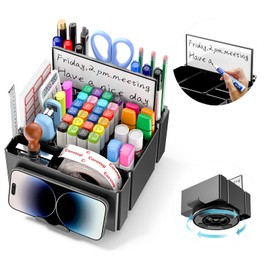 KDD Desk Organizer Set with Dry Erase Whiteboard, Rotating Desk Organizer and Accessories with Phone Holder, Multi-Functional Desk Decor for School Home Office Stationery Supplies Accessories