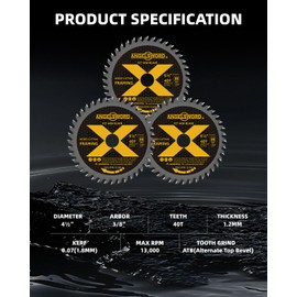 ANGELSWORD 4-1/2 Inch Circular Saw Blade for Ultra-Nice Wood Cutting, 40T, 3 Pack, 3/8" Arbor