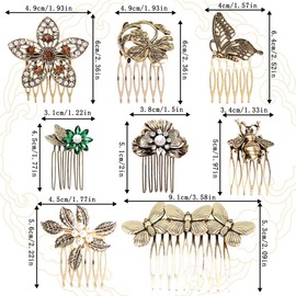 INLAZTIM 8 Pack Vintage Hair Side Combs for Women Decorative, INLAZYTIM Retro Gold Pearl Rhinestone Metal Hair Comb Clips with Teeth Grip Crystal Bridal Hair Piece Pins for Wedding Accessories