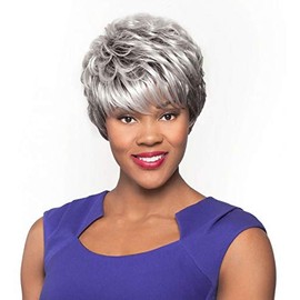 Minnie Wig Color 1 Black - Foxy Silver Wigs Short Feathered Cut Longer Wispy Bangs Human Hair African American Lightweight Average Cap Bundle MaxWigs Hairloss Booklet