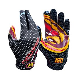 Scale Wear Design Iowa State University ISU Cyclones Football Gloves with Super Stick-Tach Silicone Grip Palms. Men's & Youth Boys Sticky Football Receiver Gloves (Black, Youth-M)