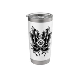 Seraphim Angel x Wings x Eyes Blackwork Traditional Flash Stainless Steel Insulated Tumbler