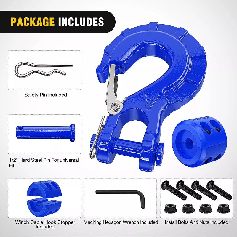 Nilight Forged Steel Winch Hook 3/8" Grade 70 Safety Latch