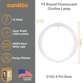 Sunlite 41430 FC12T9/WW T9 Round Fluorescent Circline Lamp, 32 Watts, 2600 Lumens, 3000K Warm White, RoHS Compliant, G10Q 4-Pin Base, 1 Pack