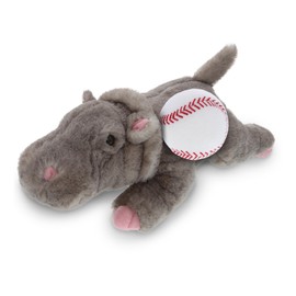 DolliBu Hippo Stuffed Animal with Baseball Plush – Soft Hippopotamus, Adorable Playtime Hippo Plush Toy, Baseball Plush Doll Animal Toy for Kids and Adults - 15 Inches