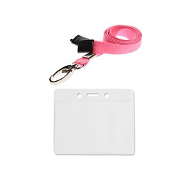 ID Card It 1 ID Card Pass Badge Holder and Lanyard Neck Strap (Pink Metal Clip)