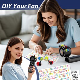 LEWOTE Portable Handheld Turbo Fan, 9 Gear Wind Rechargeable with LED Display Hand/Desk Foldable Fans,with 2 Sheets Alphabet Sticker and 4 Cartoon Doll Used For DIY (Black)