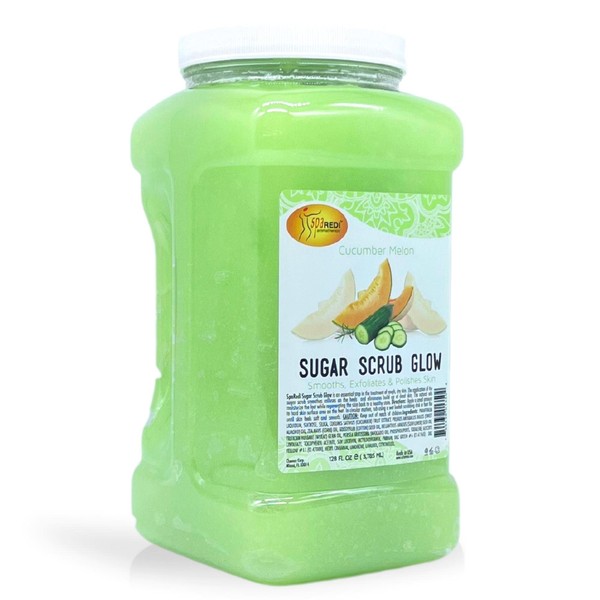 SPA REDI - Sugar Body Scrub, Cucumber and Melon, 128 Oz - Exfoliating, Moisturizing, Hydrating and Nourishing - Glow, Polish, Smooth and Fresh Skin - Body Exfoliator Infused with Natural Oils and Vitamins C, E and A