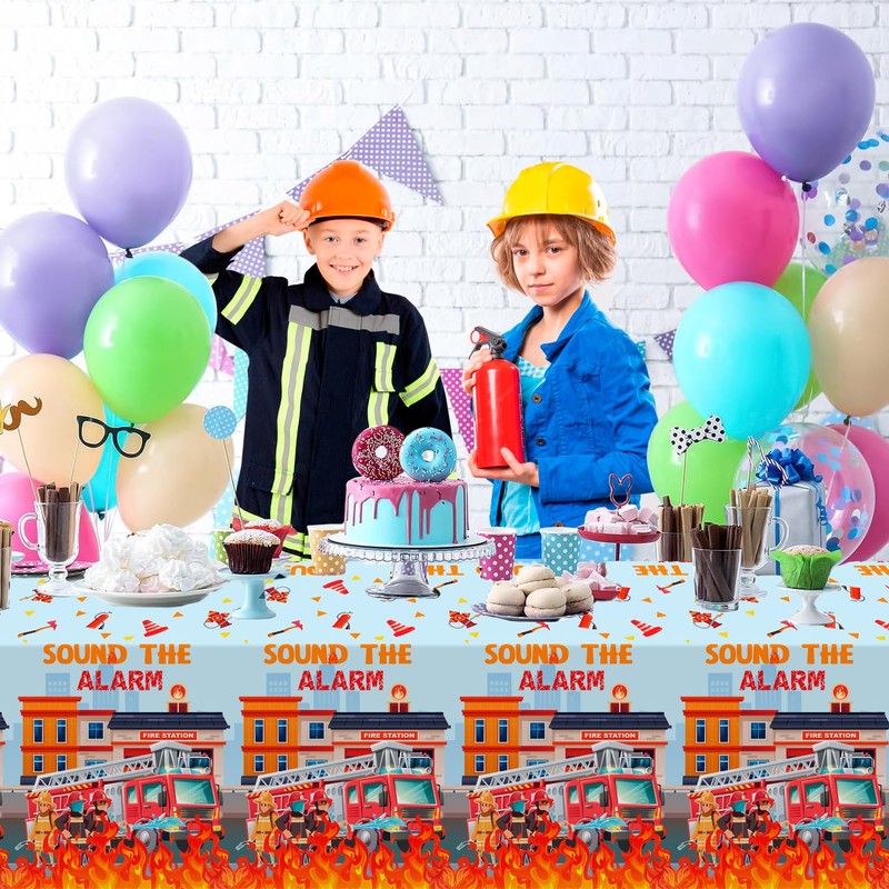 Fireman Tablecloths, 3-Piece Fireman Party Tablecloth Set - Fire Engine