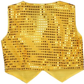 TACKTIMES Kids Boys Girls Sequined Waistcoat Dance Hip Hop Stage Performance Party Costume Vests Jacket (Gold, 12-13)