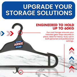 Grip Puppy Arnie - Possibly the Worlds Strongest Coat Hanger with 60KG Capacity - Commercial Strength Hangers for Clothes, Equipment & Protective Gear - Robust Recyclable Plastic