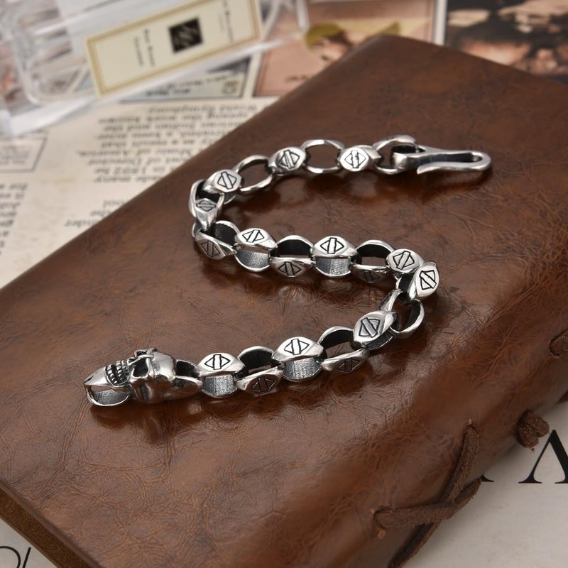 Ushinelit Men’s Retro Skull Stainless Steel Chain Chunky Rhombus Bracelet