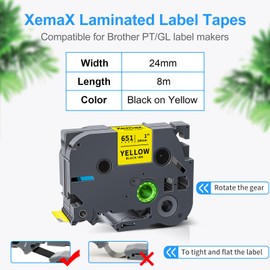 3 x XemaX Compatible Label Tape Replacement for Brother P-touch Tapes 24 mm TZe-651 TZe651 Brother 1 Inch Tape Cassette for Brother PT-2480 P700 H500 D600 E500 E550WVP P750W P300BT CUBE PLUS, Black on