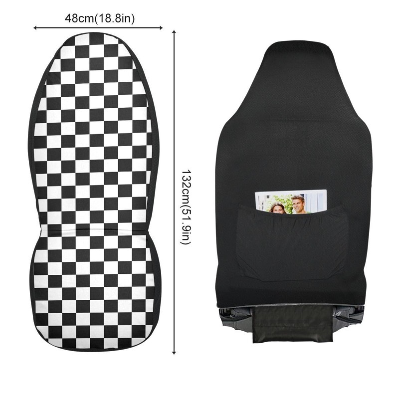 LONSANT Checkered Car Seat Covers Set of 2,Geometric Checkered Plaid