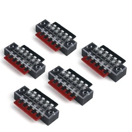 YUSHIBO 15pcs(5 Sets) Dual Row 6 Position Screw Barrier Terminal Block 600V 15A + 400V 15A 6 Postions Pre Insulated Terminal Barrier Strip Red/Black