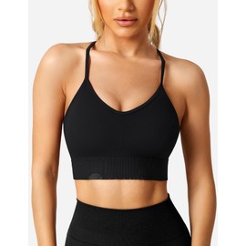 ZAAYO Women Sports Bra Crossback Fitness Gym Bra Removable Breast Pad Yoga Tops Knitted Seamless Sportswear Black S