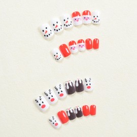 24Pcs Christmas Press on Nails Short Square Fake Nails with Winter Santa Claus Snowmen Elk Designs False Nails Xmas Acrylic Nails Full Cover Stick on Nail for New Years DIY 24 Pcs Merry Christmas