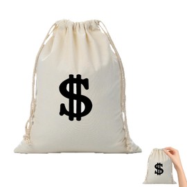 28 x 40 cm White Money Bag with Dollar Sign, Dollar Sign, Gym Bag, Coin Bag with Pull Strap, Dollar Sign, Fabric Bag, Drawstring, Funny Costume Accessories for Clothing, Fancy Dress