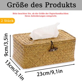 Seagrass Tissue Box, Pack of 2 Rectangular Woven Tissue Box, Tissue Boxes, Tissue Dispenser, Decorative Woven Paper Holder, Handwoven Tissue Boxes, Suitable for Retro Style, Caramel Colour