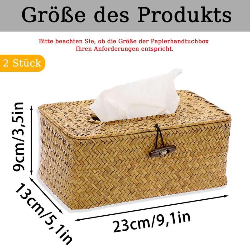 Seagrass Tissue Box, Pack of 2 Rectangular Woven Tissue Box,