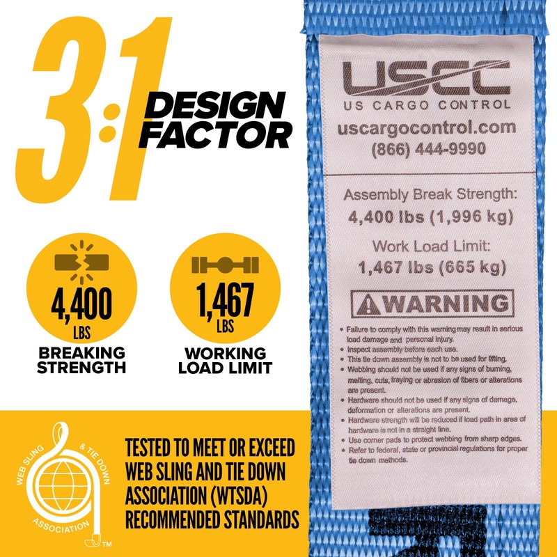 US Cargo Control E-Track Ratchet Strap, 4,400 LBS Break Strength,