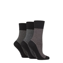 SockShop Gentle Grip Ladies Floral Spotted Patterned and Striped Honeycomb Top Cotton Socks in a Multipack of 3 Assorted Colours Size 4-8, Fine Stripe Black, 4.5-9 US