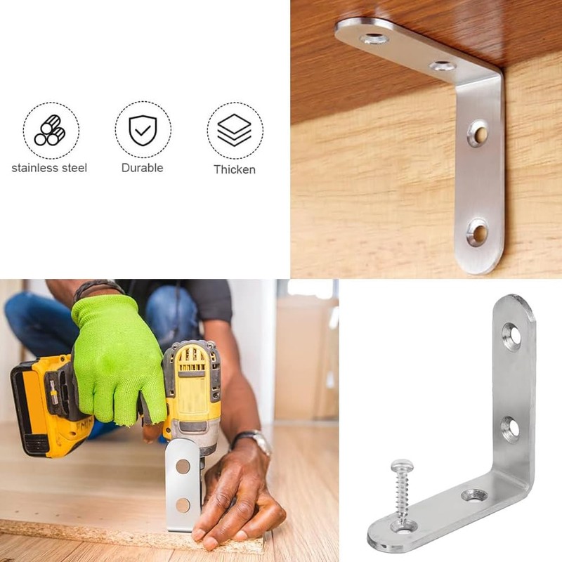 10 Piece L Shaped Brackets for Wood - Right Angle