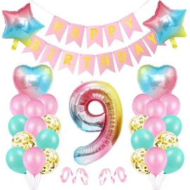 RKMYTR Rainbow Number Balloons,9th Iridescent Party Decorations for Birthday,Confetti and Latex Balloons Set for 9Year Old Birthday Party Decor Supplies