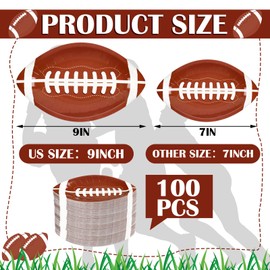 Hushee 100 Pcs Football Paper Plates Football Party Supplies Disposable Football Serving Tray Football Serving Dishes for Sports Game Theme Birthday Event Dinner Snack Favors Decoration, 9 Inch