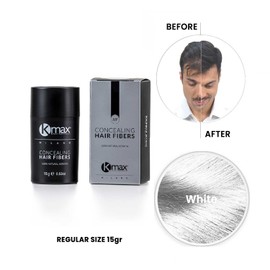 Kmax Concealing Hair Fibers - Keratin Fibres for Hair, Hair Powder for Thickening Effect, Hair Fibres to Cover Hair Loss, Regular Size 15g, White