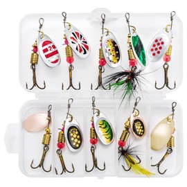 Fishing Trout Spoon Set, 10 Pieces Trout Bait, Spinner, Blinker, Fishing Lure with Storage Box for Pike, Zander, Perch, Trout