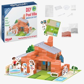 Gondola Toy Bricks - Educational Play - Small, Reusable Building Brick Pool Villa House with Accessory, STEM Learning Miniature Construction Bricks Set for 8+ Year Old Kids & Adults, 200+ Pieces