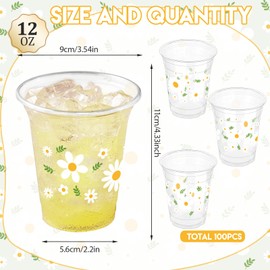 ZCPTZ 100 Pcs Daisy Party Plastic Cups 12 oz Disposable Daisy Theme Drinking Cups Retro Boho Hippie Groovy Daisy Flower Cups for Spring Birthday Party Baby Shower Party Supplies