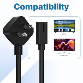 AGVEE 10ft TV Power Cord for LG TV LCD LED HD 4K 8K, 90 Degree ETL Listed 18AWG 2-Prong AC Power Cable IEC C7 C8 Replacement for LG TV, Black