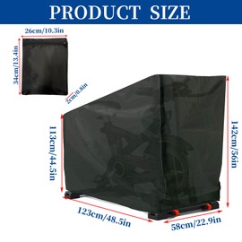 Exercise Bike Cover Outdoor Waterproof Stationary Bike Cover for Indoor & Outdoor, Dustproof Fitness Bicycle Cover Upright Cycling Protective Cover, Black, 56x48.5x22.9 In