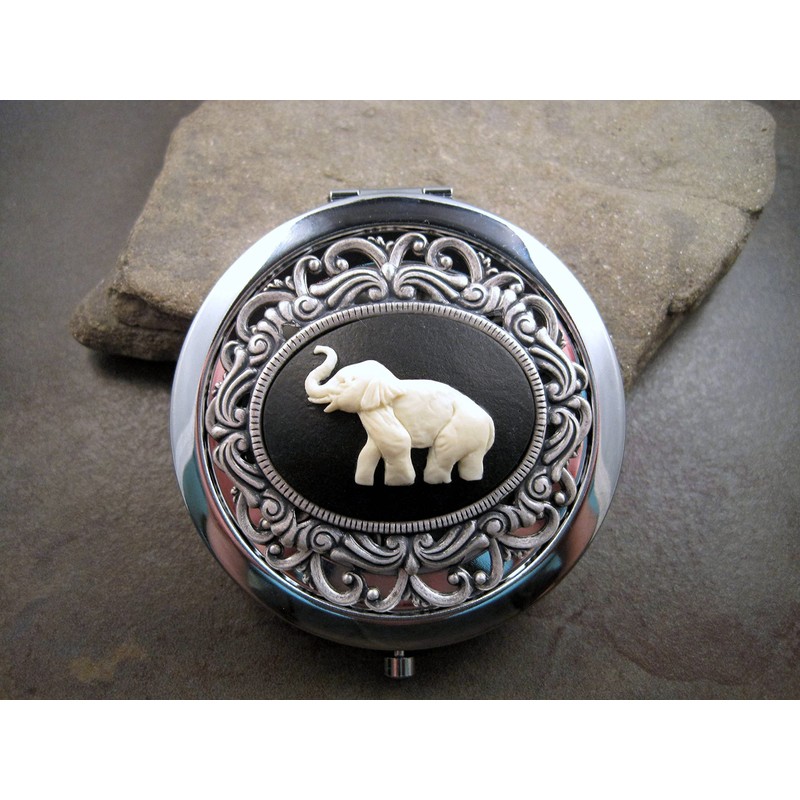 Handmade Elephant Cameo Compact Mirror