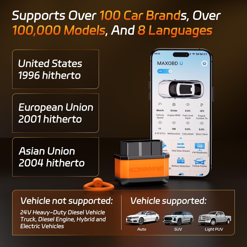 KONNWEI OBD2 Scanner Bluetooth 5.2, Wireless Car Scanner Diagnostic Tool