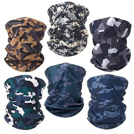 Neck Gaiter Bandana Face Mask: Gator Mask Breathable Cover Ski Scarf Protection from Dust Sun for Men Women - Color: Camouflage, Size: One Size, Number of Items: 6