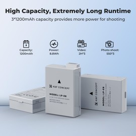 K&F Concept 3-Pack LP-E8 Battery and Upgraded LCD Charger Compatible with Canon EOS Rebel T2i, T3i, T4i, T5i, 550D, 600D, 650D, 700D, Kiss X4, Kiss X5, Kiss X6 Cameras