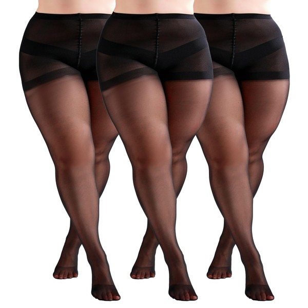 LADYFAN 3 Pairs Plus Size Women's Sheer Tights 20D High