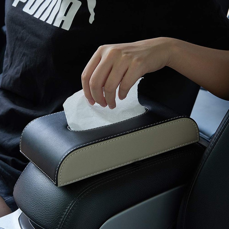 ATMOMO Black with Beige Car Tissue Box PU Leather Tissue