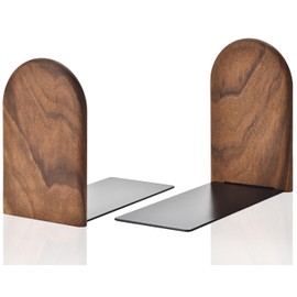Lauvee Book Ends, Sturdy Wooden Bookends for Shelves - Heavy Duty Non-Slip Book Organizers, Decorative Bookend Holders for Home Office, Library, Black Walnut Universal Economy Bookend, Small, 1 Pair