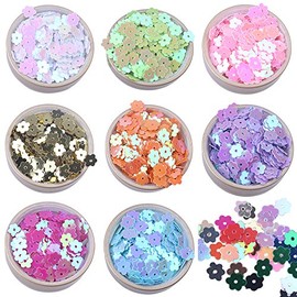 ZIJING 6mm Colorful Iridescent Gold Pink Purple White Yellow Green Flower Flat Loose Sequins Paillettes … (mixed-10200pcs)