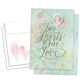Tree-Free Greetings Wedding Greeting Card - Unique Congratulations Design Inside & Out - 2 Cards + Matching Envelopes, 5" x 7" - Two Hearts (GT60185)