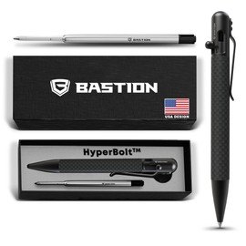 BASTION® Luxury Carbon Fiber Bolt Action Pen Durable Professional Ballpoint Pen for Travel, School and Work Birthday Gift Idea - Black Stainless Steel