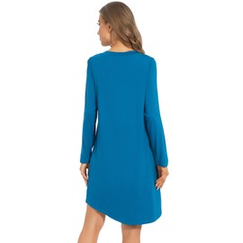 WiWi Women's Viscose from Bamboo Nightgowns Long Sleeve Warm Nighties Sleepshirts Loose V-neck Sleepwar Pjs Dress S-XXL, Teal Blue, XX-Large