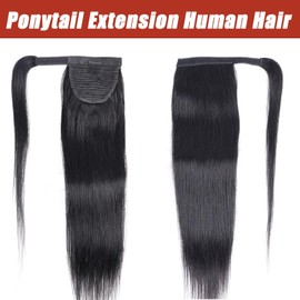 SAKALAKA Ponytail Extension Human Hair Clip in Pony Tail Hair Extensions for Black Women Straight Thick Natural Looking Hair Pieces Straight Human Hair Ponytail（24Inch）