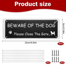 Beware of The Dog Sign, 2 Pack Beware of Dog Signs, 25 x 9cm Please Close The Gate Sign, Aluminium Metal Dog Warning Sign with Zip Ties & Screws for Outdoor Door Wall Fence
